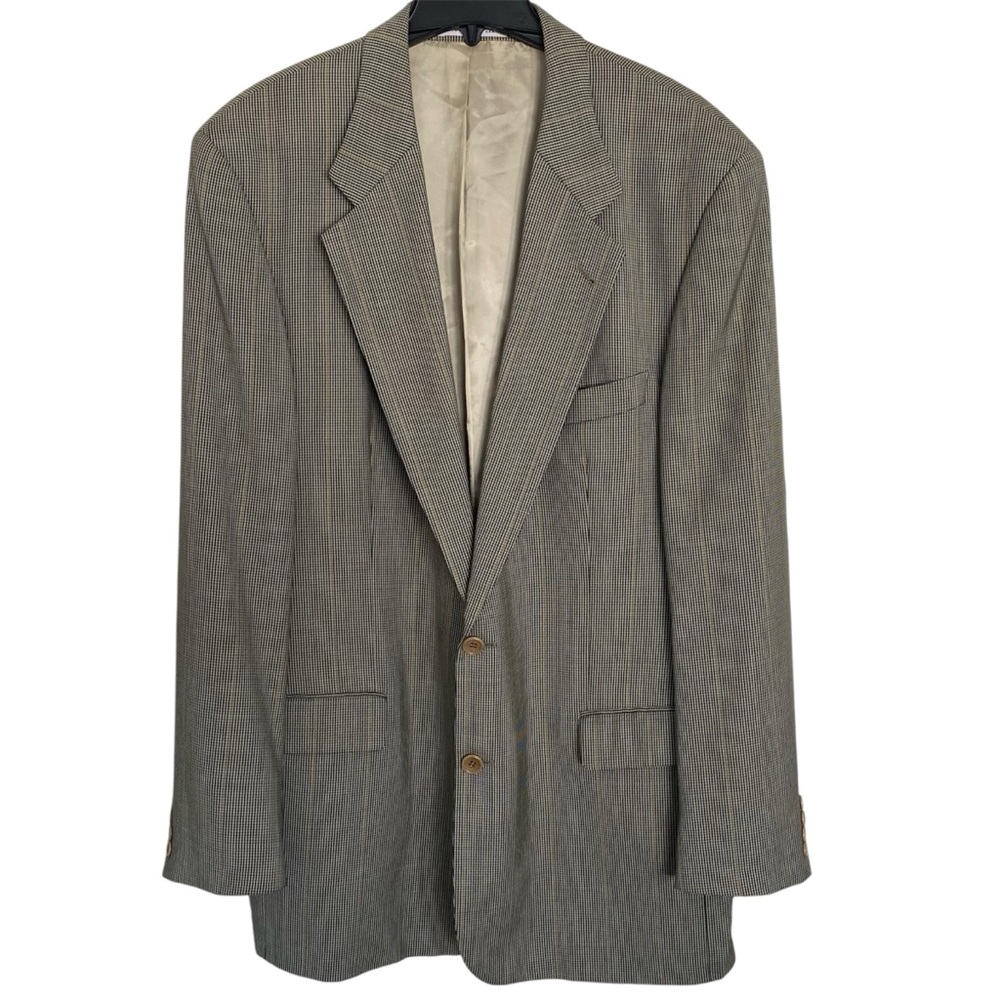 Hugo Boss Corleone Blazer Men’s 46L Taupe Plaid Wool Sport Coat USA